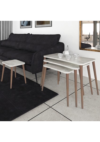 Selena 4lü Zigon Sehpa Ahşap Ayaklı Salon Seti Çay Sehpası Kristal modelleri