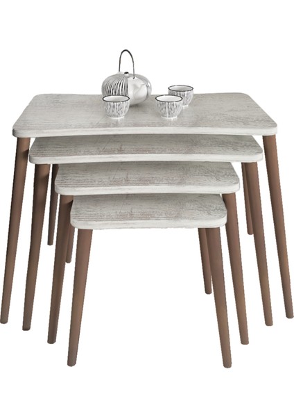 Selena 4lü Zigon Sehpa Ahşap Ayaklı Salon Seti Çay Sehpası Kristal indirimleri