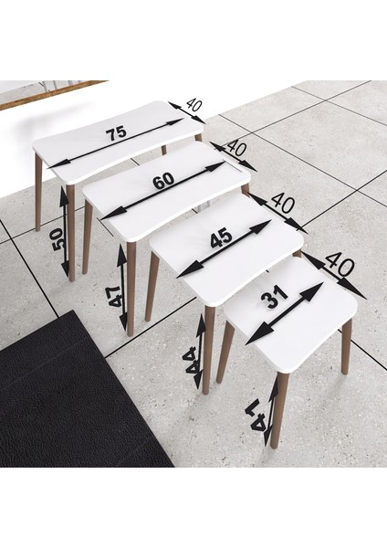 Selena 4lü Zigon Sehpa Ahşap Ayaklı Salon Seti Çay Sehpası Kristal