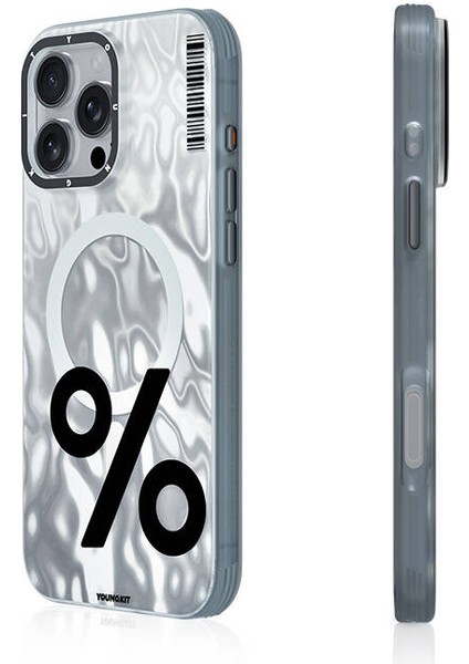 iPhone 16 Pro Max Uyumlu Kılıf Magsafe Şarj Özellikli Youngkit Mathematical Serisi Kapak Gümüş