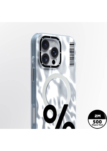 iPhone 16 Pro Max Uyumlu Kılıf Magsafe Şarj Özellikli Youngkit Mathematical Serisi Kapak Gümüş modelleri