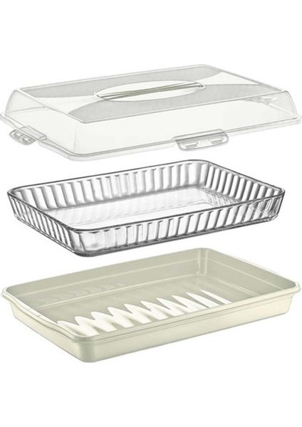 Dikdörtgen Kilitli Pasta Börek Tatlı Borcam Taşıma ve Saklama Kabı