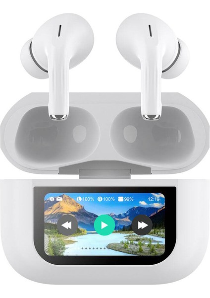 Anc Özellikli Bluetooth Kulaklık BTK-ZR76 Dokunmatik LCD Ekranlı Tws Kulak İçi V5.4 Beyaz