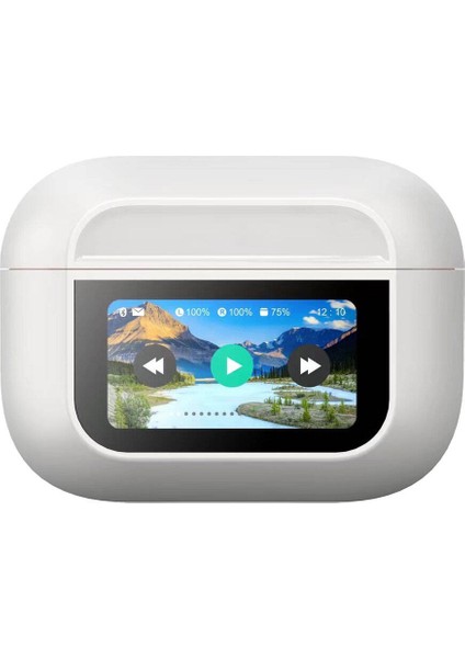 Anc Özellikli Bluetooth Kulaklık BTK-ZR76 Dokunmatik LCD Ekranlı Tws Kulak İçi V5.4 Beyaz