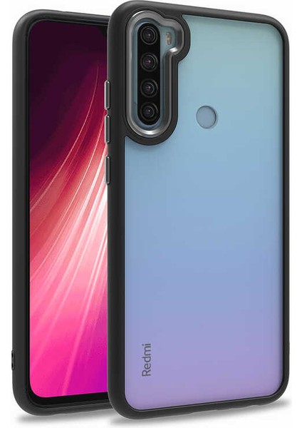 Xiaomi Redmi Note 8 Kılıf Arkası Şeffaf Kamera Çevresi Parlak Zıt Renkli Flora Kapak - Siyah