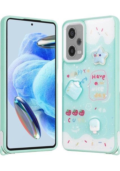 - Xiaomi Redmi Note 12 Pro 5G - Kılıf Parlayan Simli Kabartma Figürlü Cevze Kapak - Yeşil - T31388