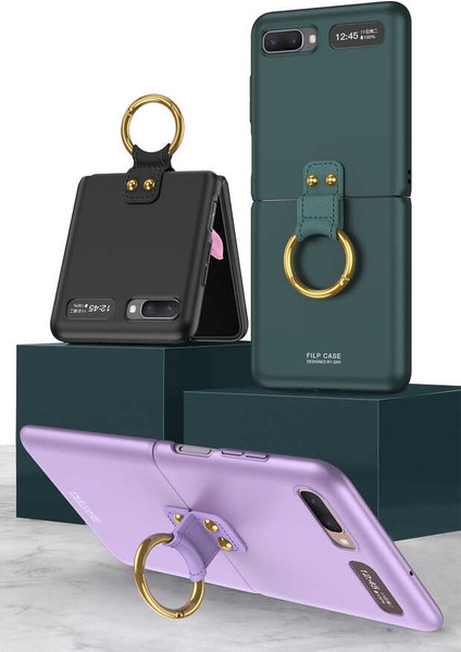 - Galaxy Z Flip - Kılıf Yüzüklü Sert Flip Ring Kıpta Kapak