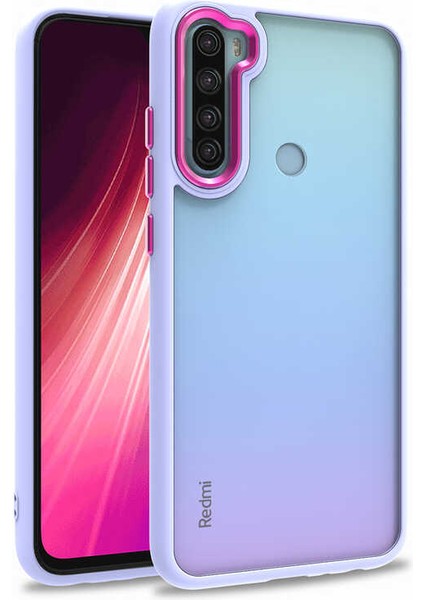 Xiaomi Redmi Note 8 Kılıf Arkası Şeffaf Kamera Çevresi Parlak Zıt Renkli Flora Kapak - Lila
