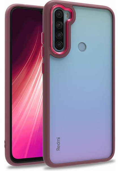 Xiaomi Redmi Note 8 Kılıf Arkası Şeffaf Kamera Çevresi Parlak Zıt Renkli Flora Kapak - Lila