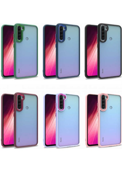 Xiaomi Redmi Note 8 Kılıf Arkası Şeffaf Kamera Çevresi Parlak Zıt Renkli Flora Kapak - Lila