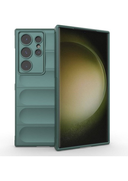 - Samsung Galaxy S24 Ultra - Kılıf Esnek TPU Oyuklu Arka Yüzey Tasarımlı Etnik Silikon Kapak - Koyu Yeşil - T32598