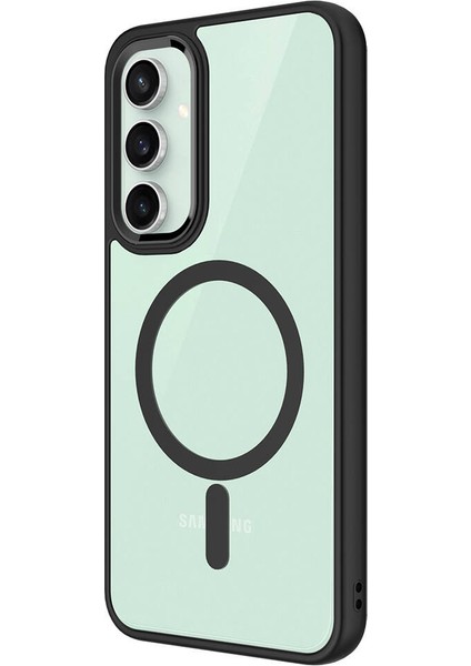 - Samsung Galaxy S23 FE - Kılıf Wireless Şarj Özellikli Krom Magsafe Silikon Kapak - Siyah
