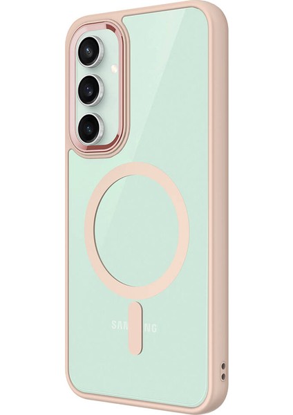- Samsung Galaxy S23 FE - Kılıf Wireless Şarj Özellikli Krom Magsafe Silikon Kapak - Siyah