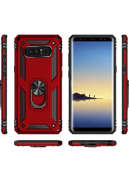 Samsung Galaxy Note 8 Kılıf Yüzüklü Zırh Tank Vega Kapak Gri