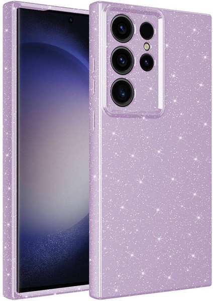 - Samsung Galaxy S24 Ultra - Kılıf Kamera Korumalı Simli Lüks Koton Kapak - Lila - T32148