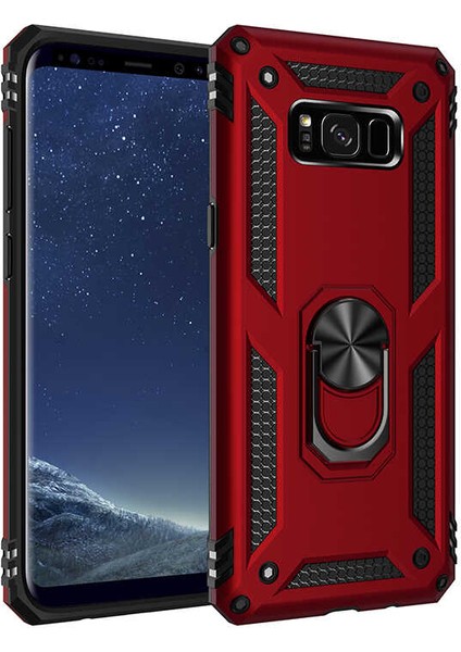 - Samsung Galaxy S8 Plus - Kılıf Yüzüklü Zırh Tank Vega Kapak - Kırmızı - T19065