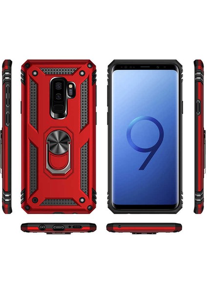 - Galaxy S9 Plus - Kılıf Yüzüklü Çift Katman Zırh Tank Vega Kapak