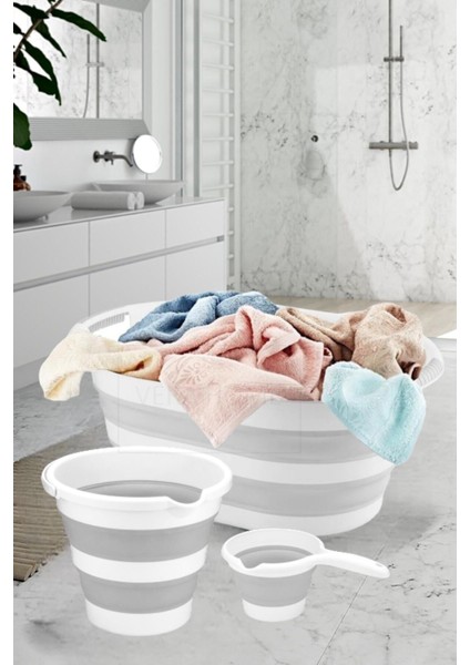 Katlanabilir Çamaşır Sepeti ve Kova Seti, 25L, Beyaz fiyatları