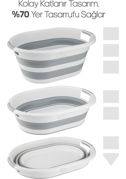 Katlanabilir Çamaşır Sepeti ve Kova Seti, 25L, Beyaz fırsatları