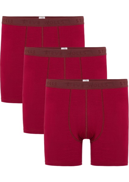 Erkek Bordo 3’lü Uzun Paça Bambu Boxer - 25201
