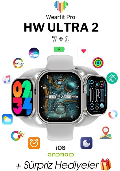 Hw Ultra 2 Akıllı Saat 7 Kordunlu 49MM Amoled Ekran Akıllı Kol Saati