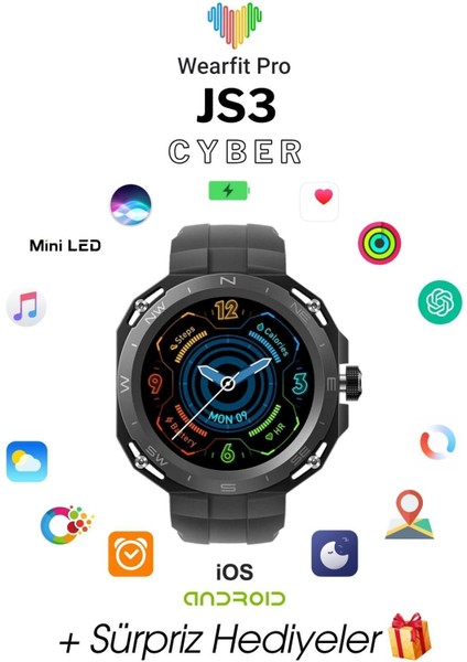 Js3 Cyber Hk4 Hero Akıllı Saat Yuvarlak Model 1.33 Inç 37MM Miniled Ekran Akıllı Kol Saati