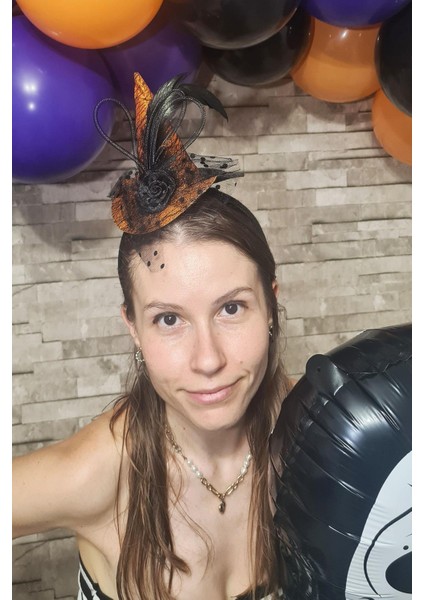 Cadılar Bayramı Tacı Turuncu Şapkalı Çiçekli Halloween Saç Aksesuarı Taç modelleri