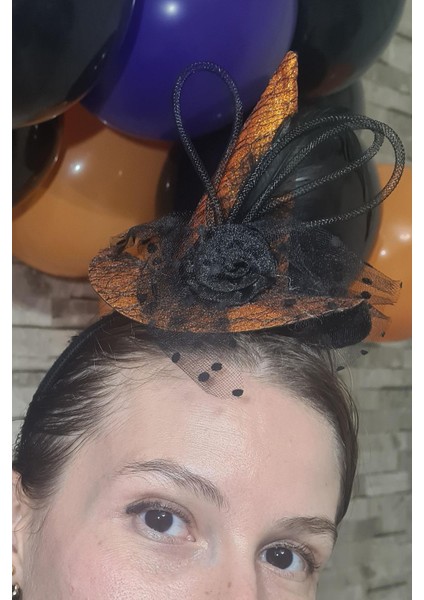 Cadılar Bayramı Tacı Turuncu Şapkalı Çiçekli Halloween Saç Aksesuarı Taç