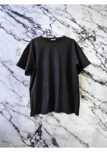 Siyah Dar Bisiklet Yaka Kısa Kollu Kadın Basic Tişört