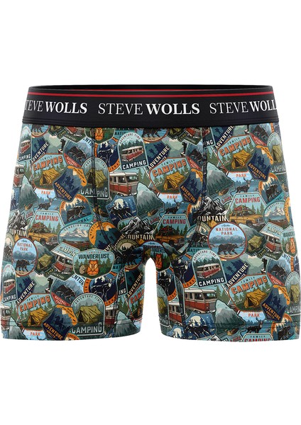 Erkek Camping Desenli Tekli Dijital Baskı Boxer - 1036