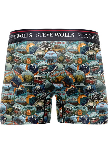 Erkek Camping Desenli Tekli Dijital Baskı Boxer - 1036