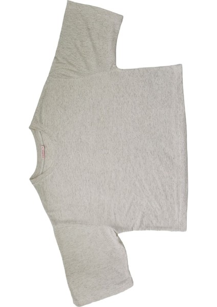 Krem Bisiklet Yaka Crop Top Oversize Kadın Basic Tişört