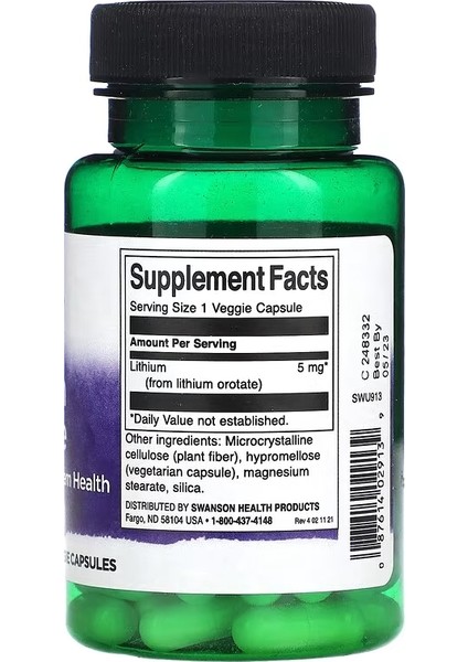 , Lithium Orotate (Lityum Orotat), 5 Mg, 60 Veggie Capsules