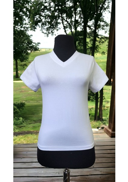 Kadın V Yaka Dar Kalıp Basic Tişört