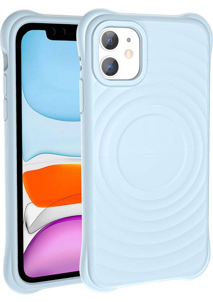 Apple iPhone 11 - Kılıf Magsafe Şarj Özellikli Airbagli Mat Görünümlü Hepi Kapak - Mavi Açık modelleri
