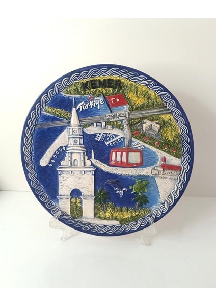 Seramik Biblo Tabak Kule Bayrak Kaplumbağa Palmiye Ağaç Deniz Tatil Duvar Masa Süsü 24 cm