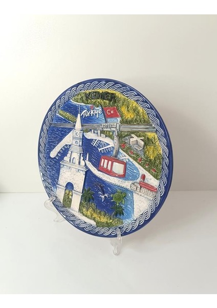 Seramik Biblo Tabak Kule Bayrak Kaplumbağa Palmiye Ağaç Deniz Tatil Duvar Masa Süsü 24 cm