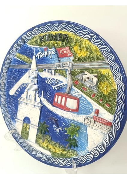 Seramik Biblo Tabak Kule Bayrak Kaplumbağa Palmiye Ağaç Deniz Tatil Duvar Masa Süsü 24 cm