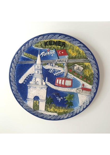 Seramik Biblo Tabak Kule Bayrak Kaplumbağa Palmiye Ağaç Deniz Tatil Duvar Masa Süsü 24 cm