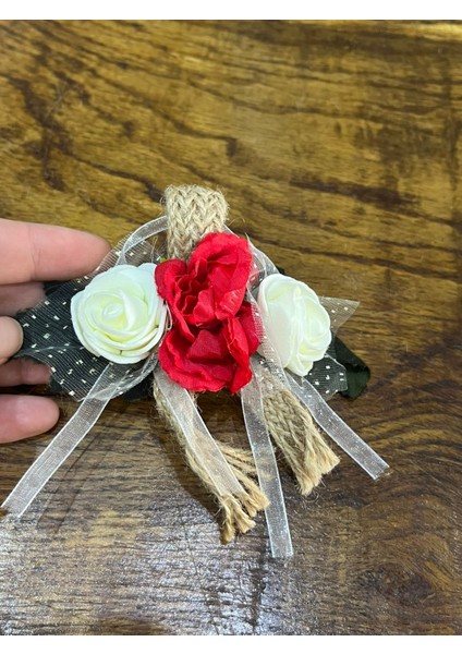 Hasır Çiçekli Tasarım Kadın Broş Giyim Türban Aksesuarı 14X5 cm