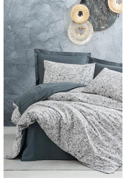 Minimal Molly Antrasit %100 Pamuk Çift Kişilik Lastik Çarşaflı Nevresim Takımı