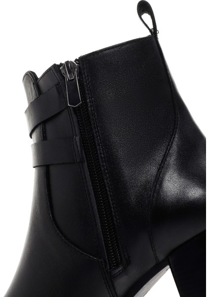Kadın Siyah Fermuarlı Kalın Topuklu Deri Casual Bot 24WFD413118