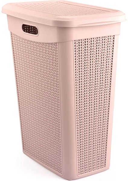 Pudra Kapaklı Örgü Çamaşır Sepeti 43 Litre Plastik Renk: Pembe