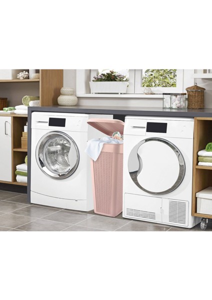 Pudra Kapaklı Örgü Çamaşır Sepeti 43 Litre Plastik Renk: Pembe fiyatları
