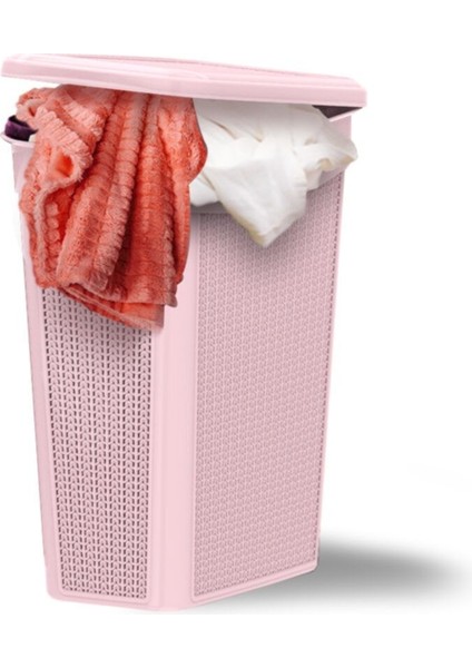 Pudra Kapaklı Örgü Çamaşır Sepeti 43 Litre Plastik Renk: Pembe modelleri