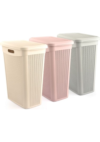 Pudra Kapaklı Örgü Çamaşır Sepeti 43 Litre Plastik Renk: Pembe fırsatları