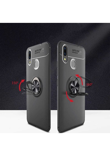 - Samsung Galaxy A10S - Kılıf Yüzüklü Karbon Ravel Silikon Kapak - Siyah-Rose Gold - T10001 modelleri