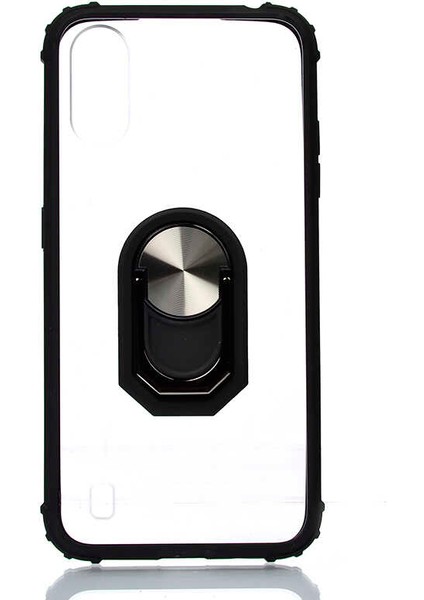 - Samsung Galaxy A01 - Kılıf Yüzüklü Arkası Şeffaf Koruyucu Mola Kapak - Siyah - T12954