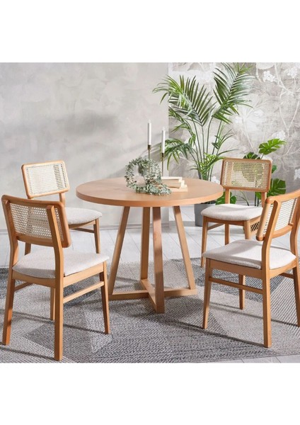 Gazzini Furniture Visby Krem Sedef Natural Ahşap Bohem Sandalye (2 Adet)