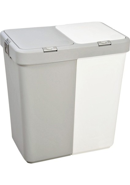 Gri Beyaz 2'li Dokunmatik Çamaşır Sepeti, 40 L, Plastik, Şık ve Pratik Tasarım